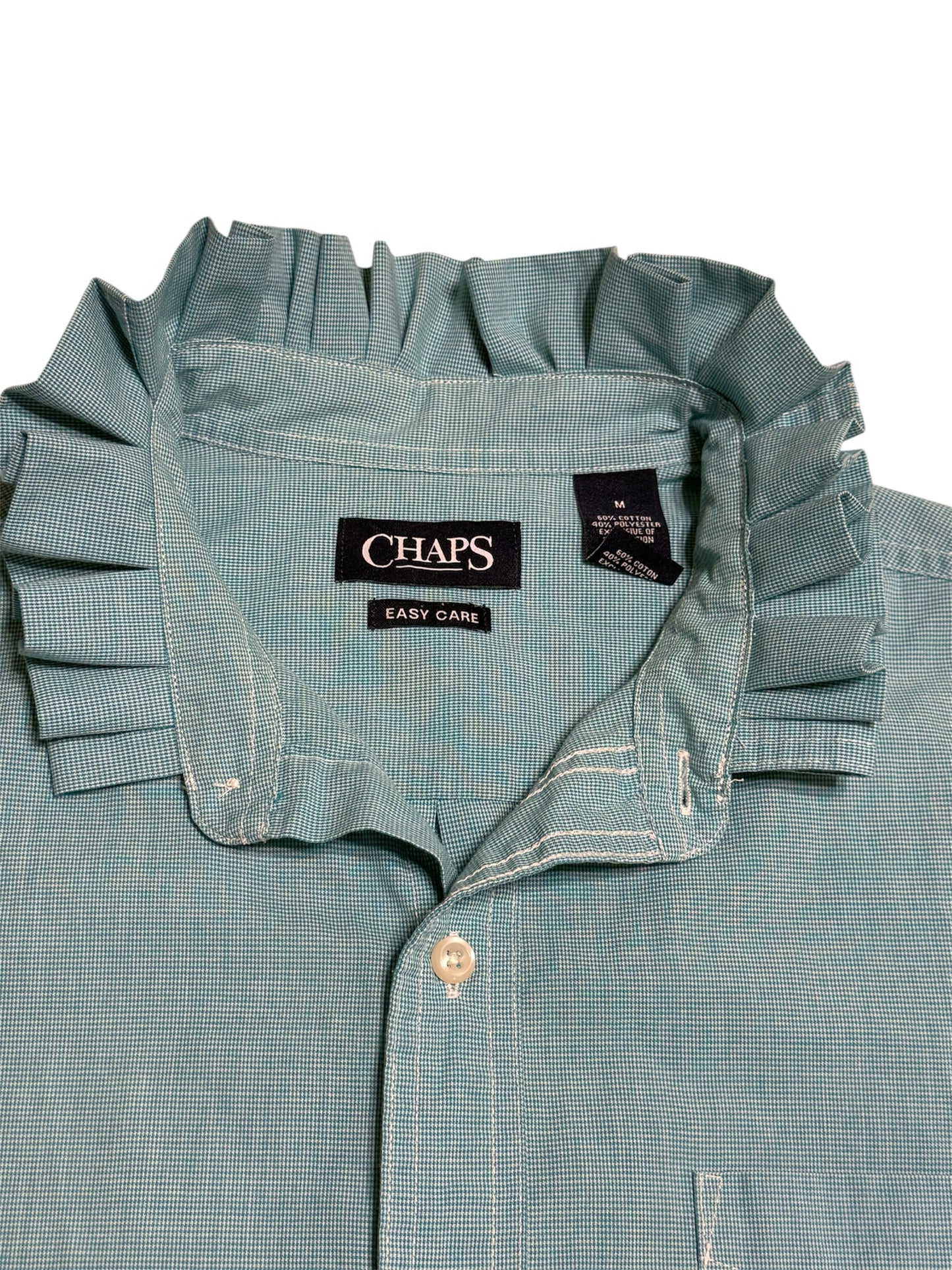 Chaps Solid Light Green Ruffle Collar Up Cycled Shirt