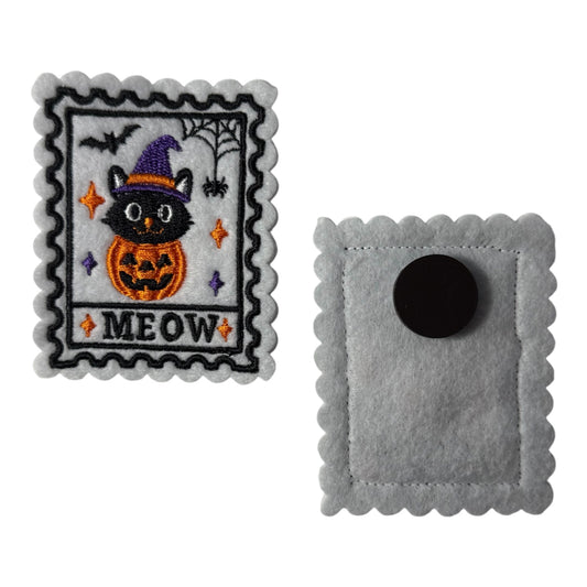 Embroidered Spooky Black Cat Halloween Magnet