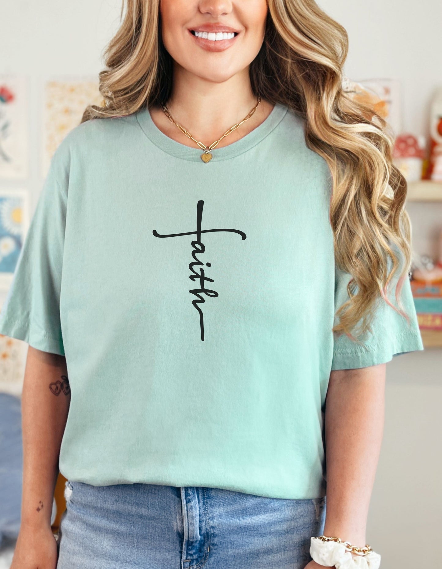 “Faith” Dusty Blue Bella T-Shirt