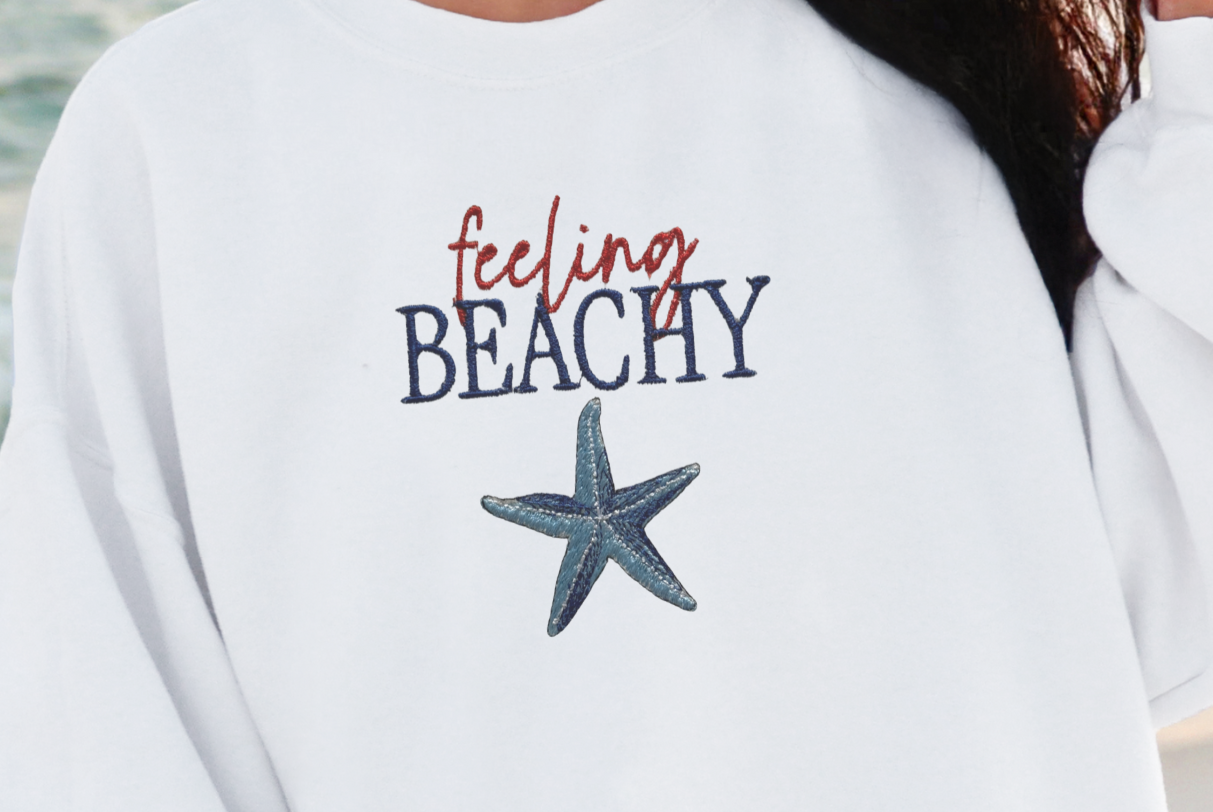 Feeling Beachy Embroidered Crewneck Sweatshirt
