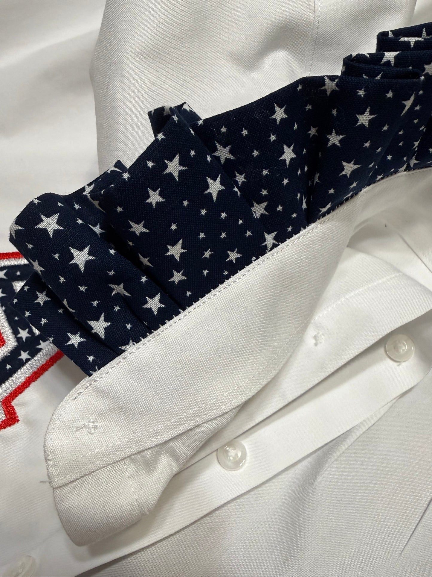 Patriotic Upcycled USA Embroidered Button-Down Shirt – Red, White & Blue Statement Piece