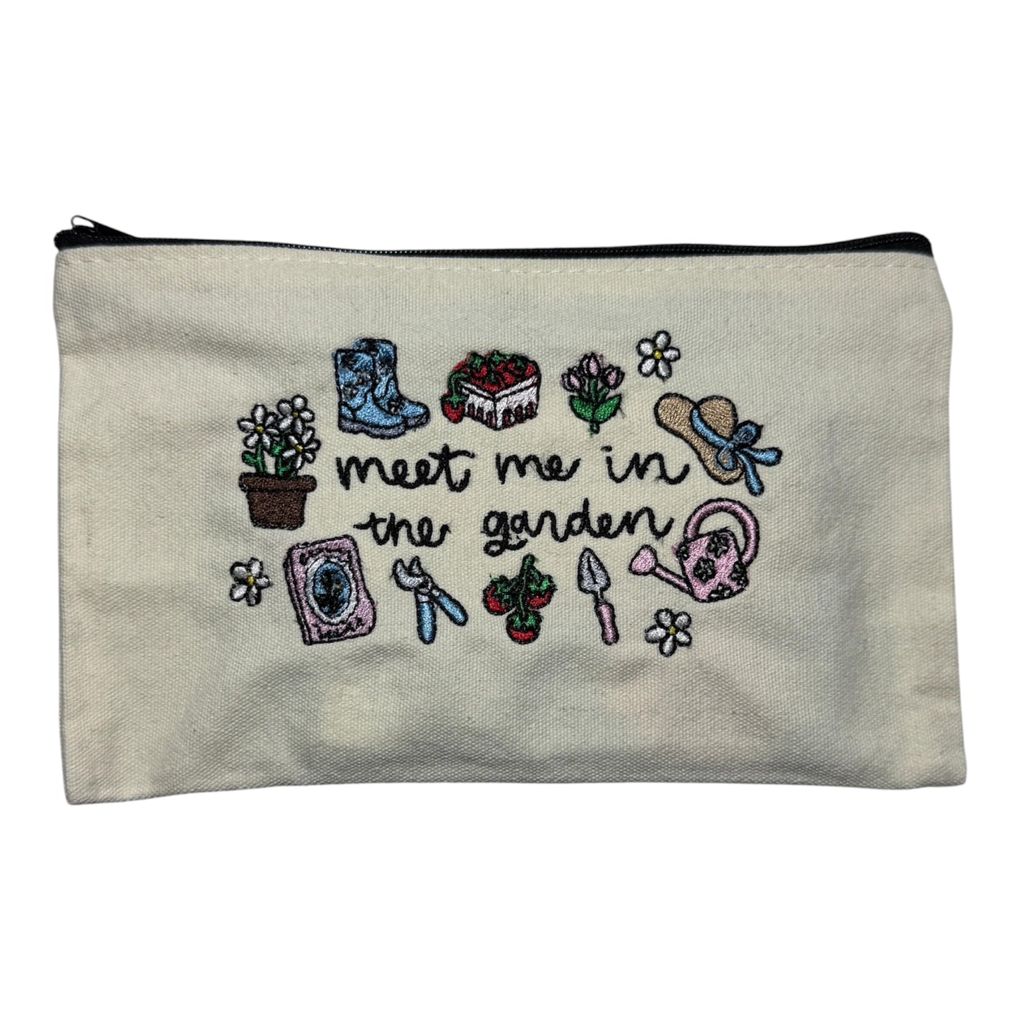 Meet Me in the Garden Embroidered Seed Packet Pouch | Canvas Zipper Organizer for Gardeners
