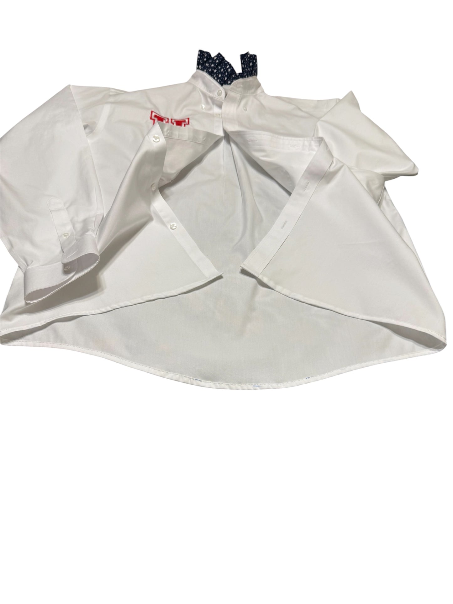 Patriotic Upcycled USA Embroidered Button-Down Shirt – Red, White & Blue Statement Piece