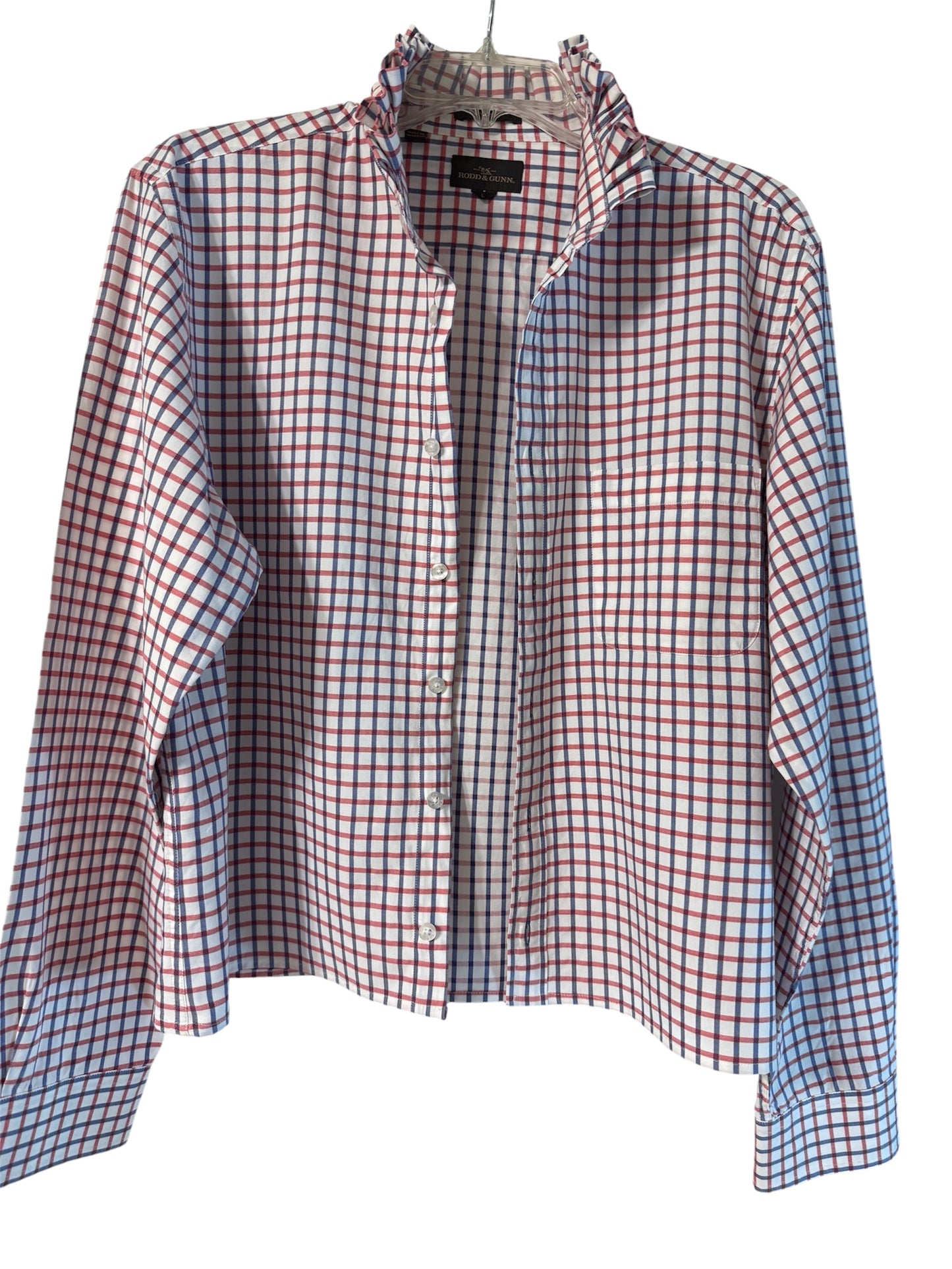 Red White and Blue Ruffle Collar Up Cycled Reworked Shirt