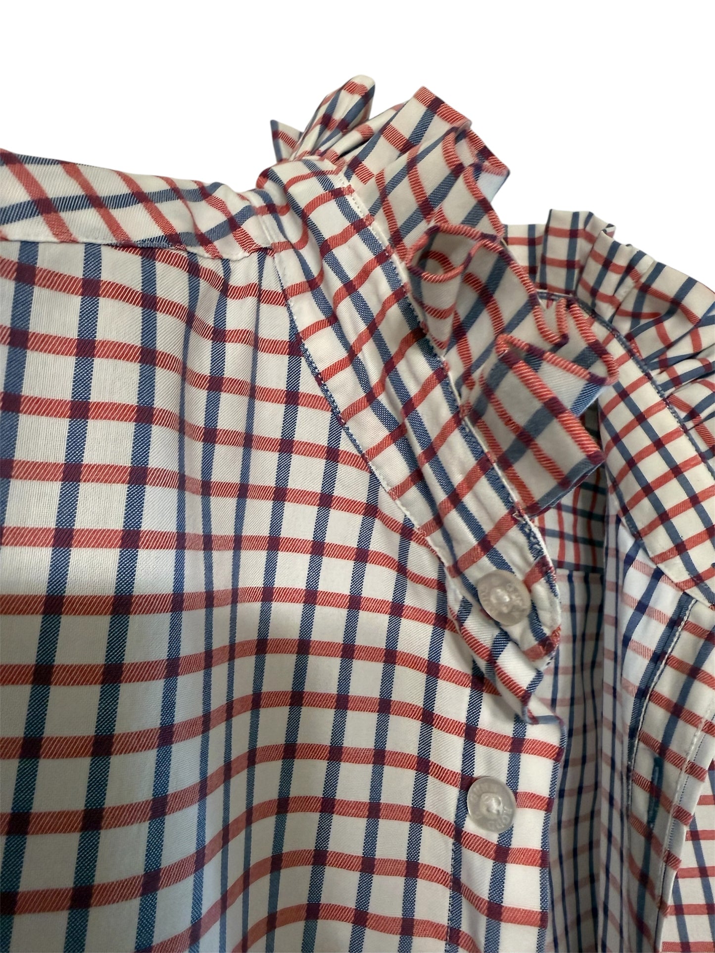 Red White and Blue Ruffle Collar Up Cycled Reworked Shirt