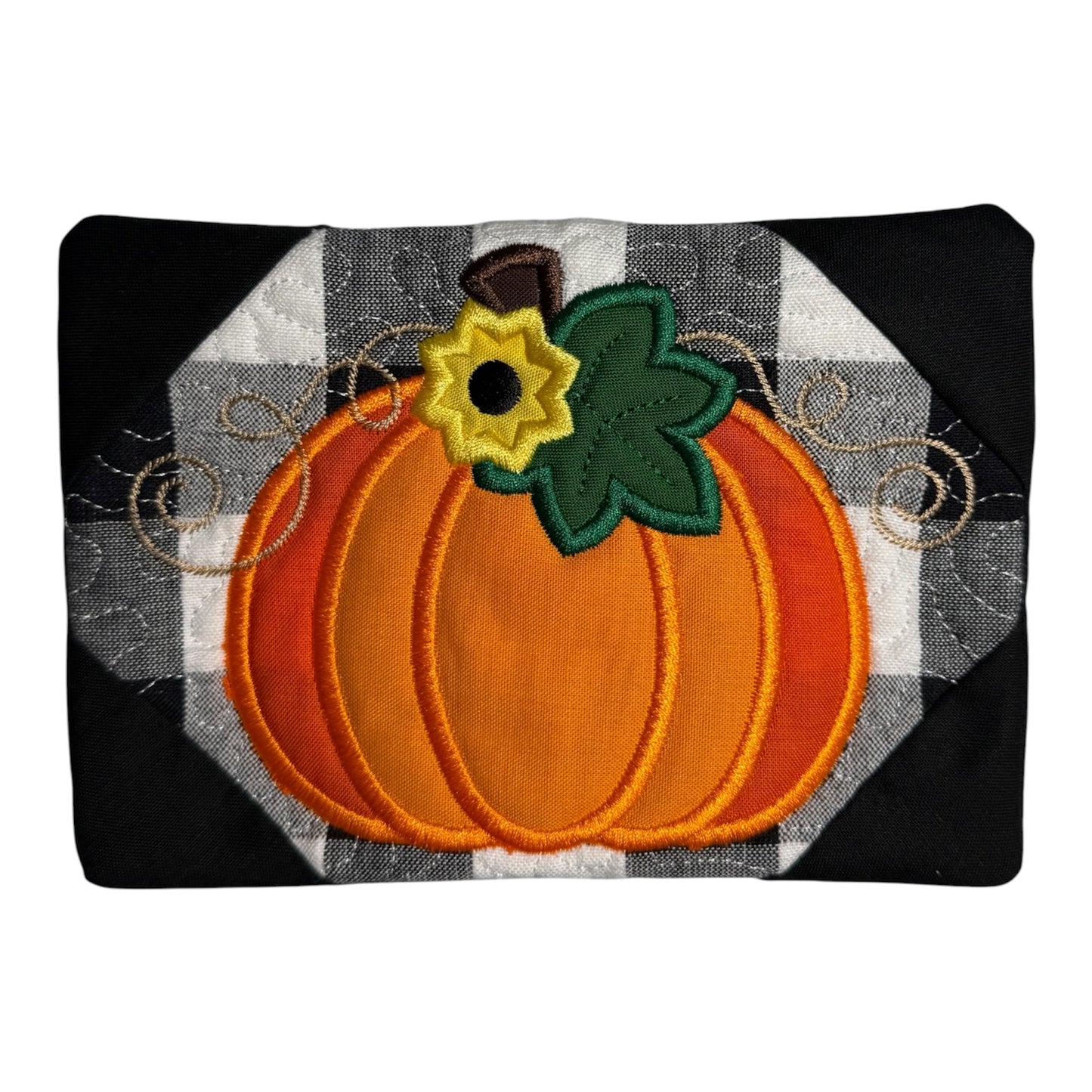 Handmade Embroidered Fall Holiday Pumpkin Mug Rug / Coaster