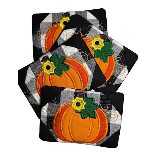 Handmade Embroidered Fall Holiday Pumpkin Mug Rug / Coaster