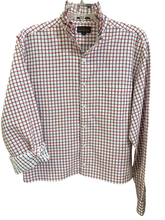 Red White and Blue Ruffle Collar Up Cycled Reworked Shirt