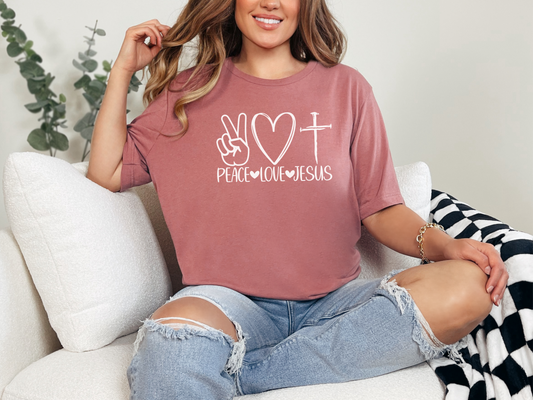 Peace, Love, Jesus Mauve Tee