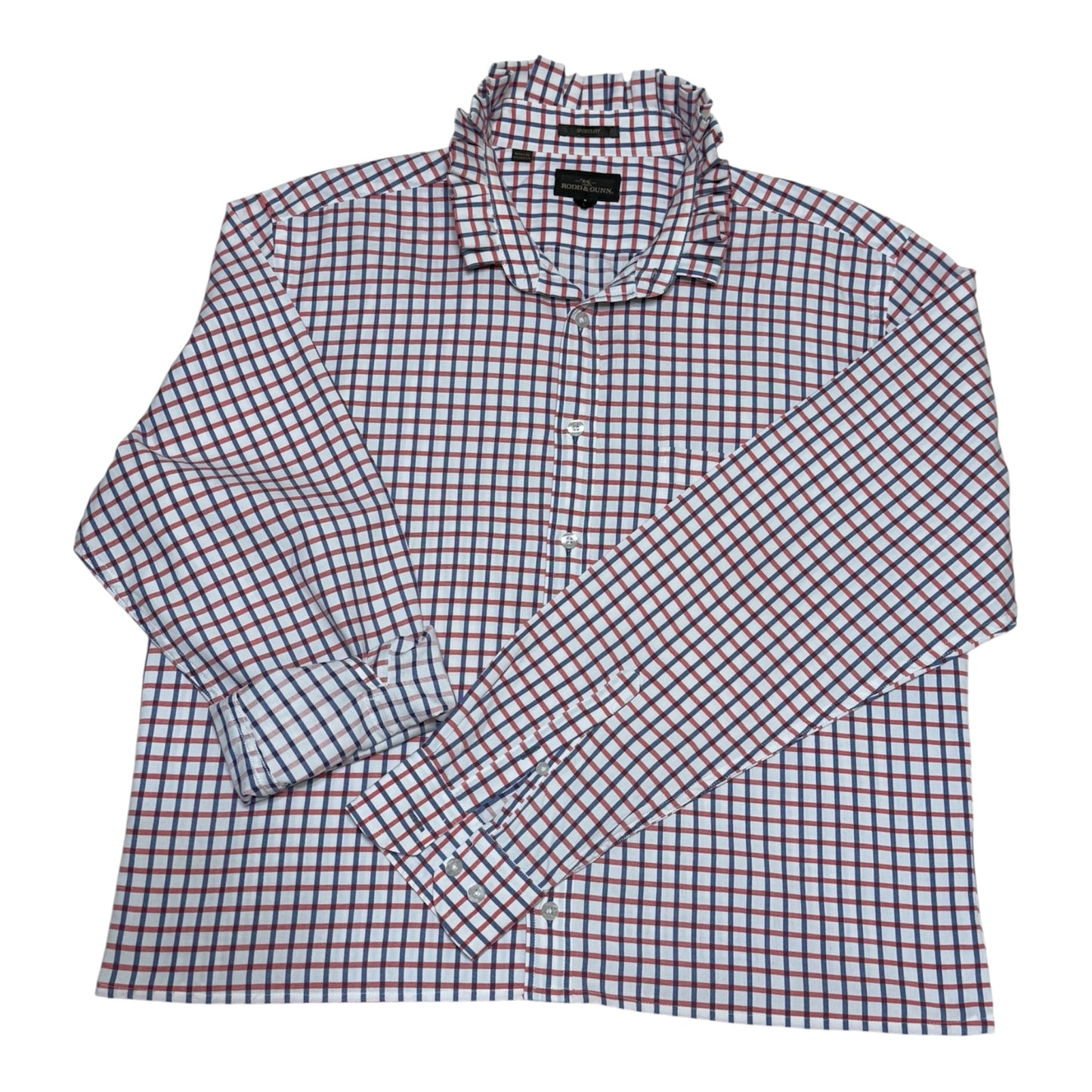 Red White and Blue Ruffle Collar Up Cycled Reworked Shirt