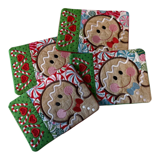 Gingerbread Embroidered Mug Rug