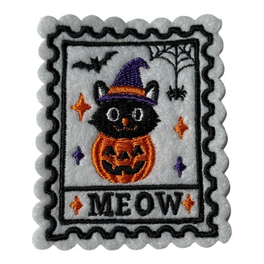 Embroidered Spooky Black Cat Halloween Magnet