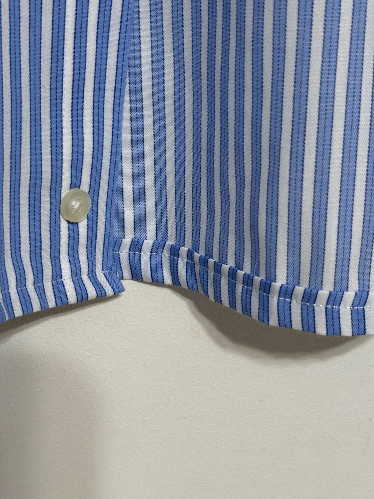 Chaps Blue Striped Ruffle Collar Up Cycled Shirt