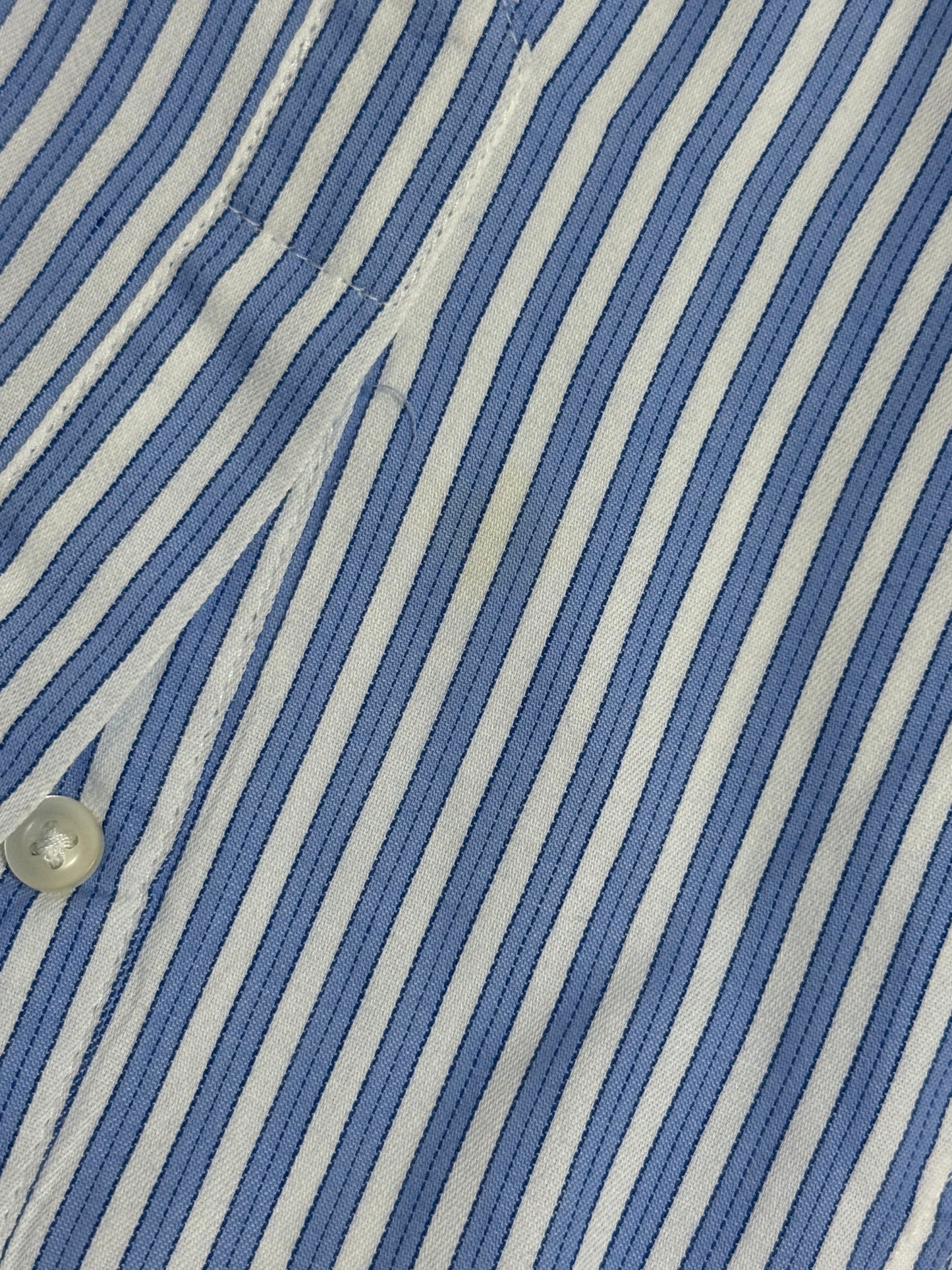 Chaps Blue Striped Ruffle Collar Up Cycled Shirt