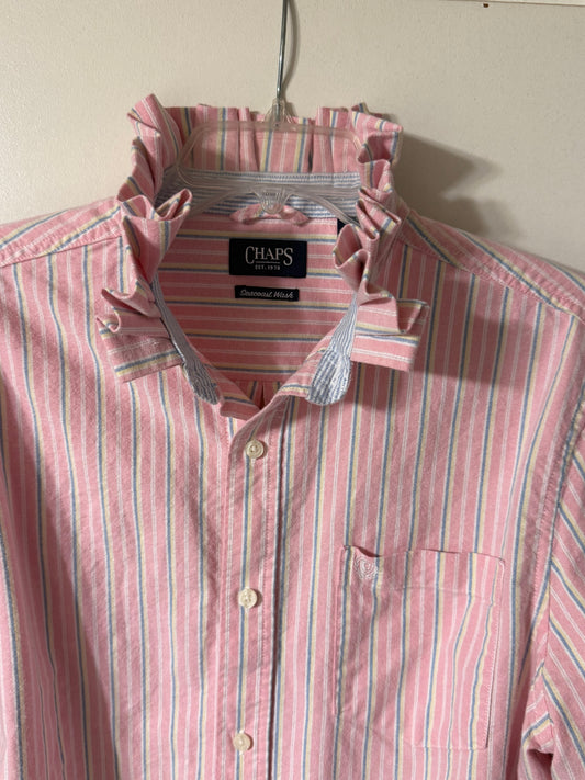 Chaps UP-cycled Pink Ruffle Collar Button Down Shirt
