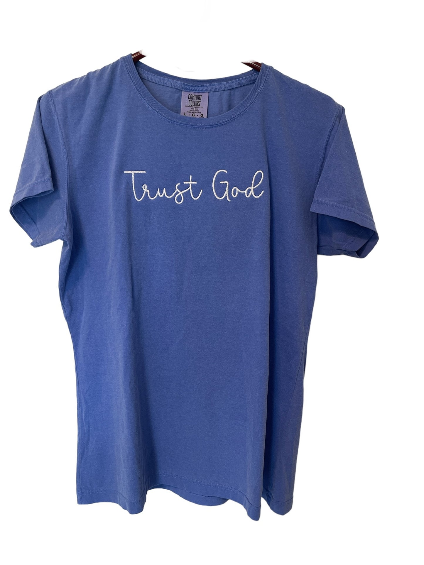 Trust God Embroidered Blue Women’s short sleeve shirt