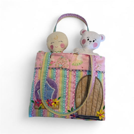 Handmade Toddler Gift Set – Embroidered Fabric Doll Bag with Matching Bear, Soft Toy & Bag Bundle for Kids