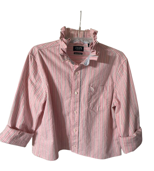 Chaps UP-cycled Pink Ruffle Collar Button Down Shirt